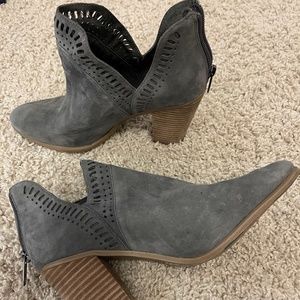 Gray heeled bootie never worn